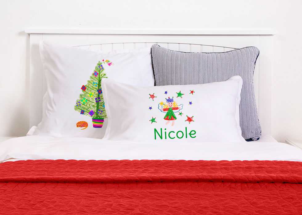 Christmas Stars Red & Green - Kids Personalized Pillowcase Collection