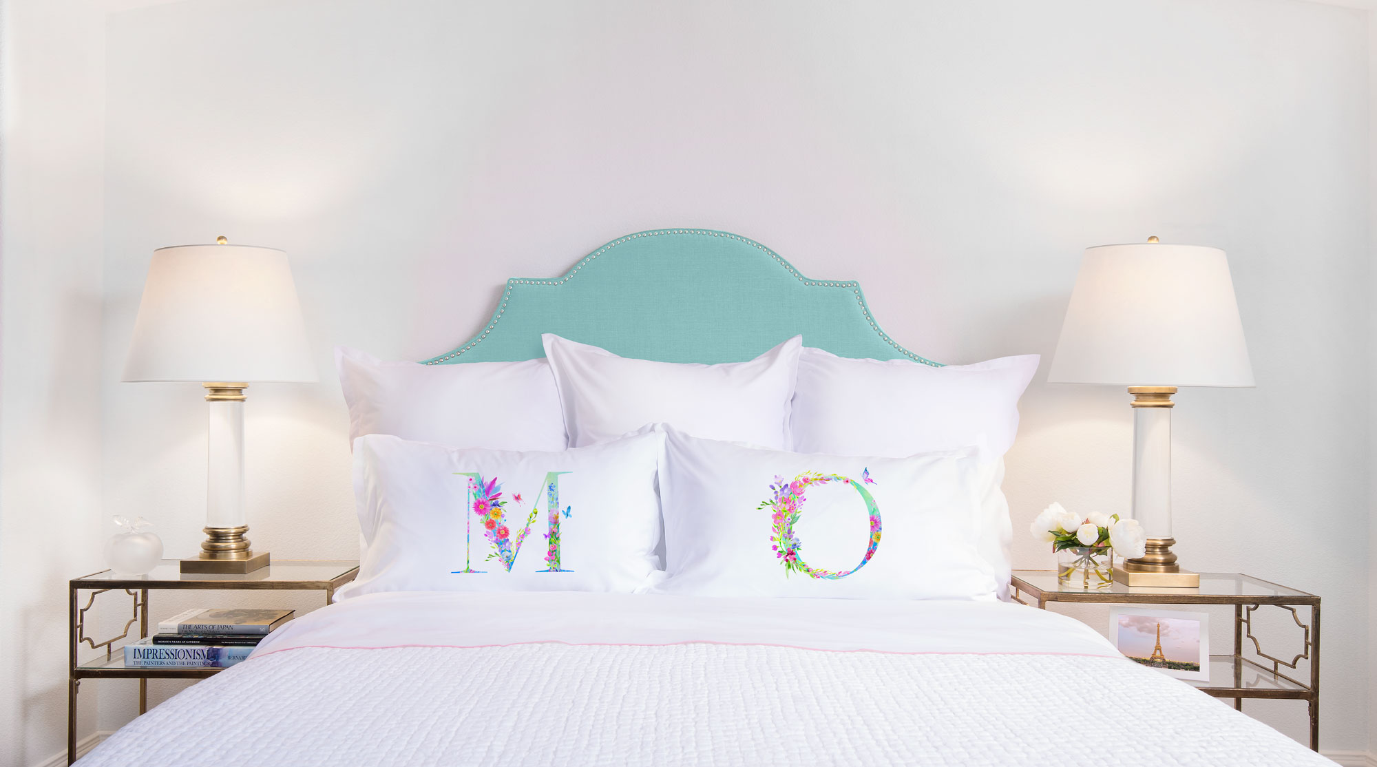 Floral Watercolor Monogram Letter M Pillowcase