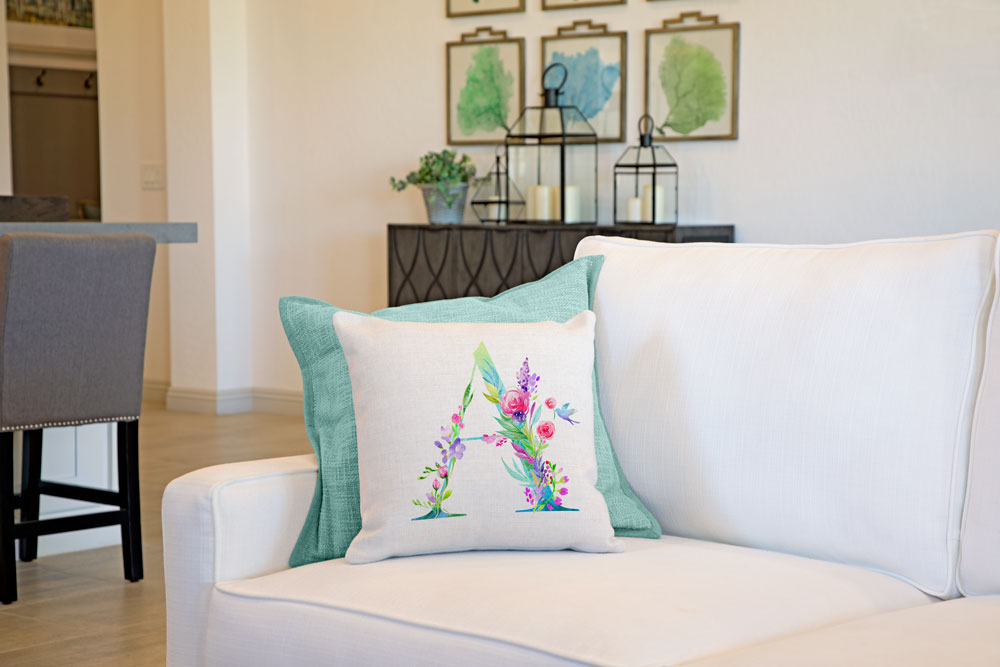 Floral Watercolor Monogram Letter A Throw Pillow Cover