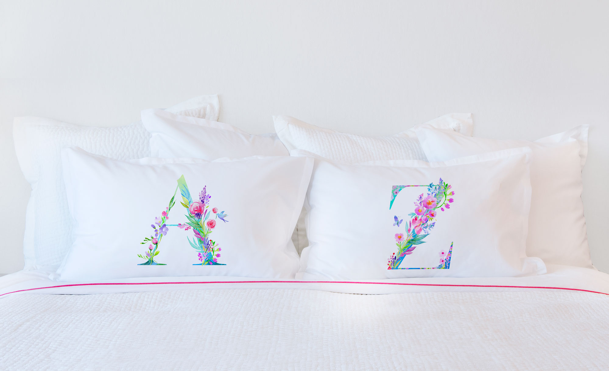 Floral Watercolor Monogram Letter A Pillowcase