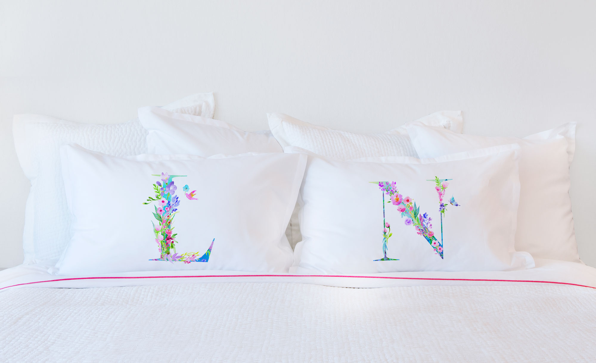 Floral Watercolor Monogram Letter L Pillowcase