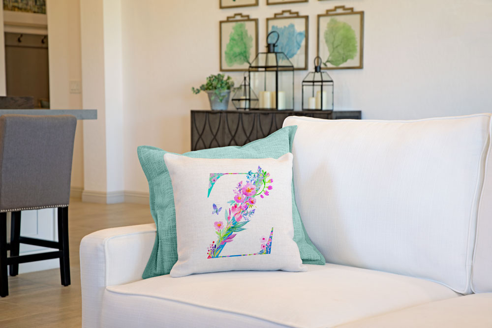 Floral Watercolor Monogram Letter Z Throw Pillow Cover