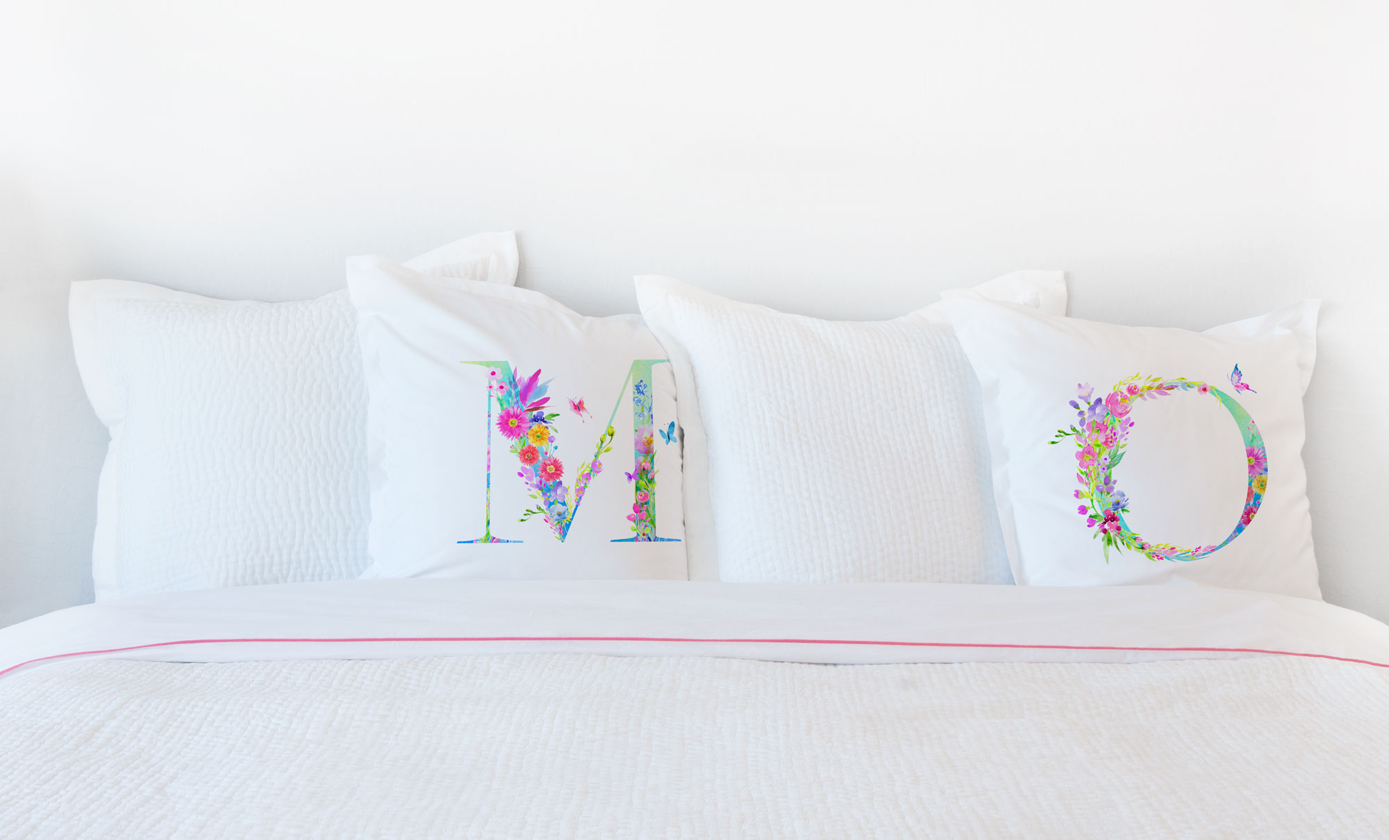 Floral Watercolor Monogram Letter M Pillowcase