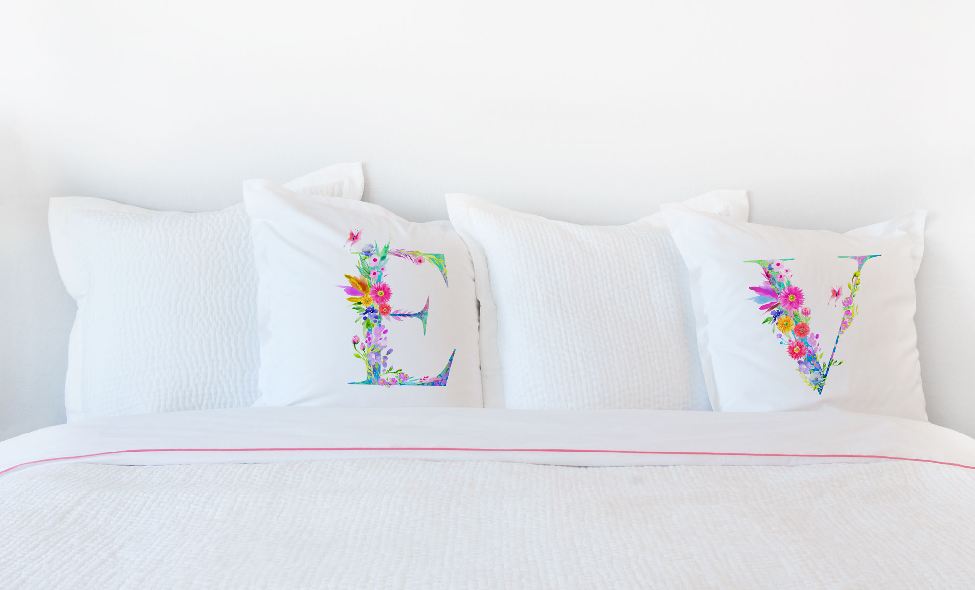 Floral Watercolor Monogram Letter V Pillowcase