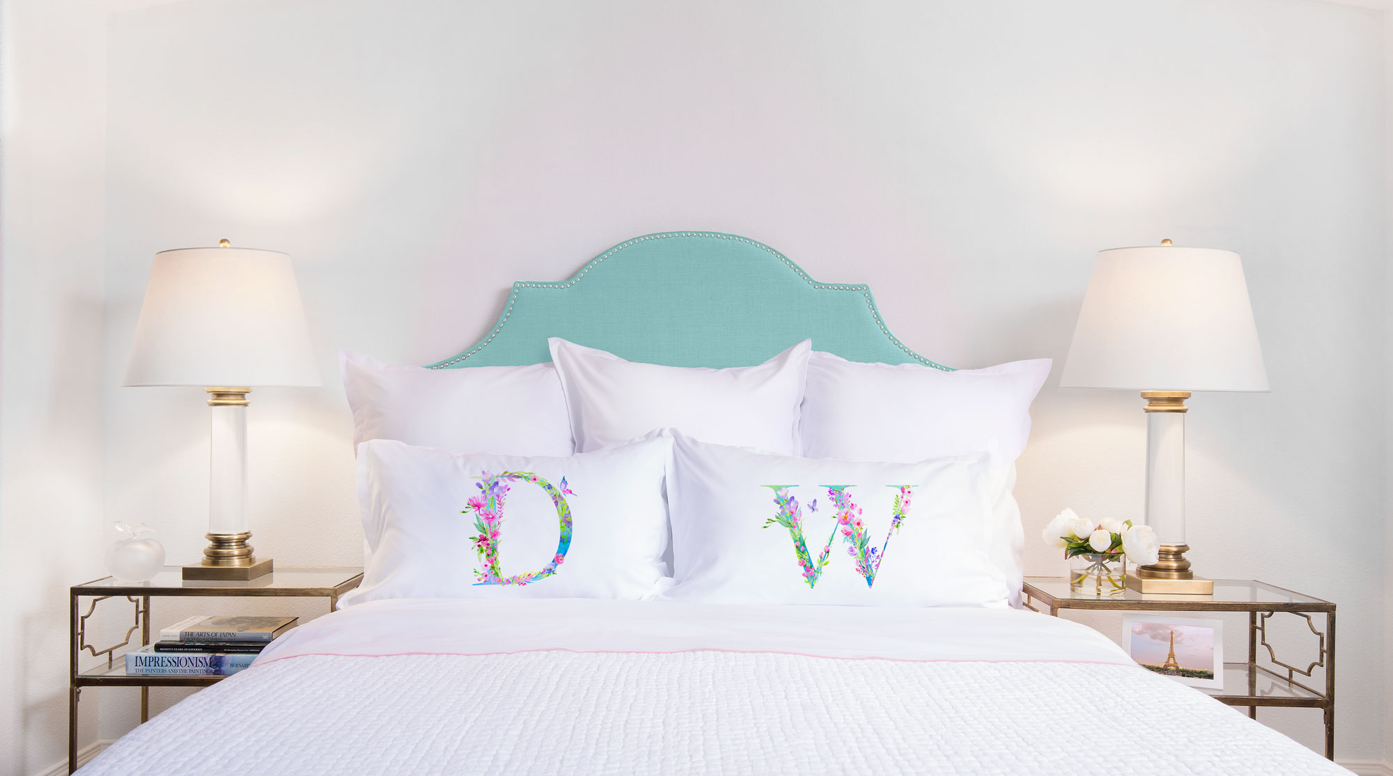 Floral Watercolor Monogram Letter D Pillowcase