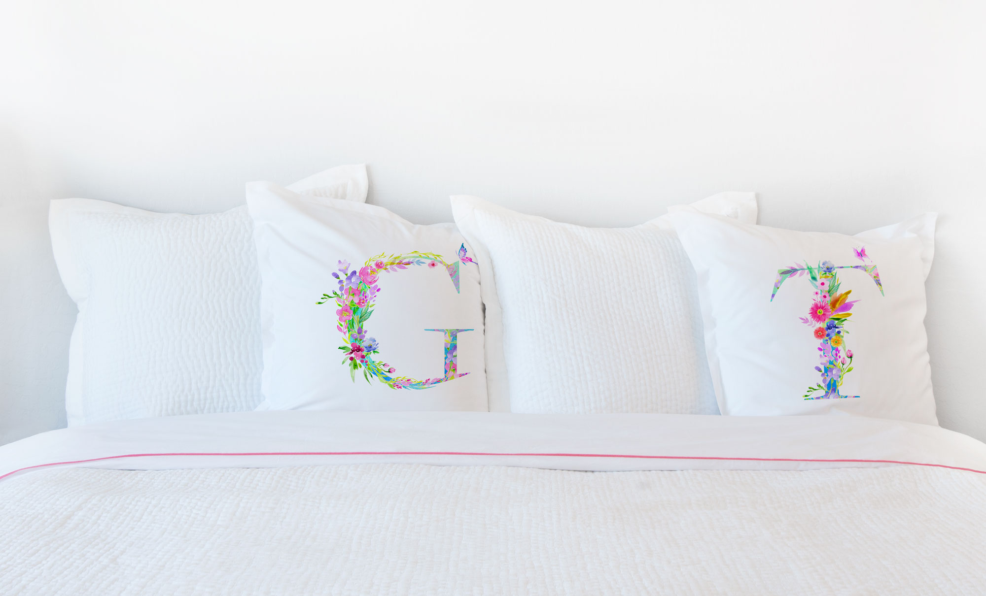 Floral Watercolor Monogram Letter T Pillowcase