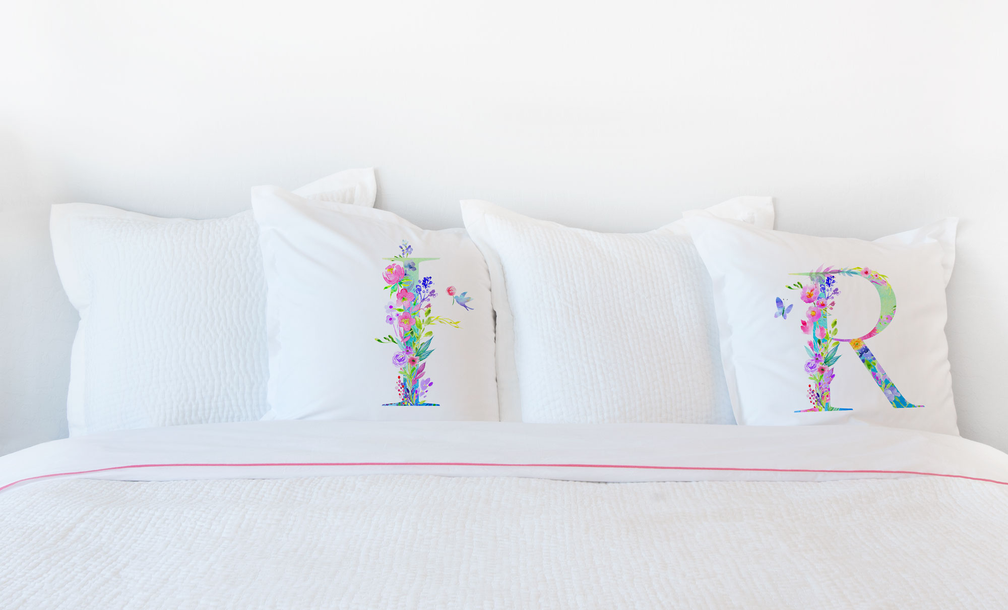 Floral Watercolor Monogram Letter R Pillowcase