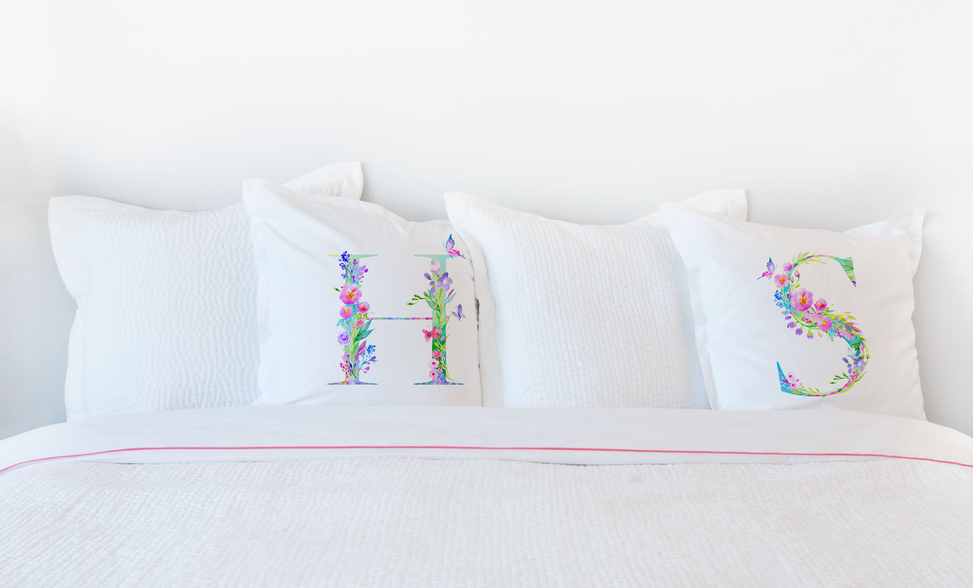 Floral Watercolor Monogram Letter H Pillowcase