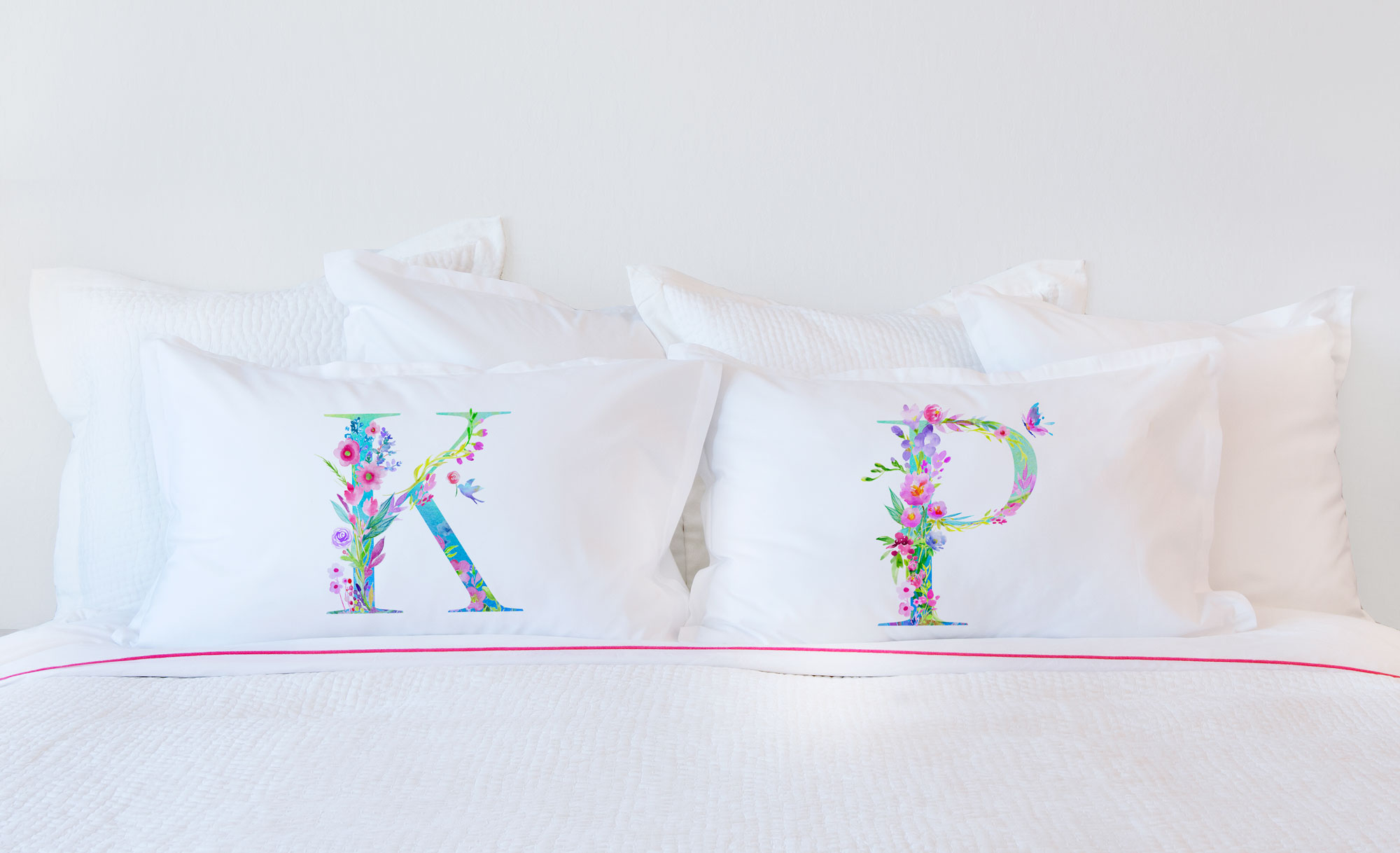 Floral Watercolor Monogram Letter P Pillowcase