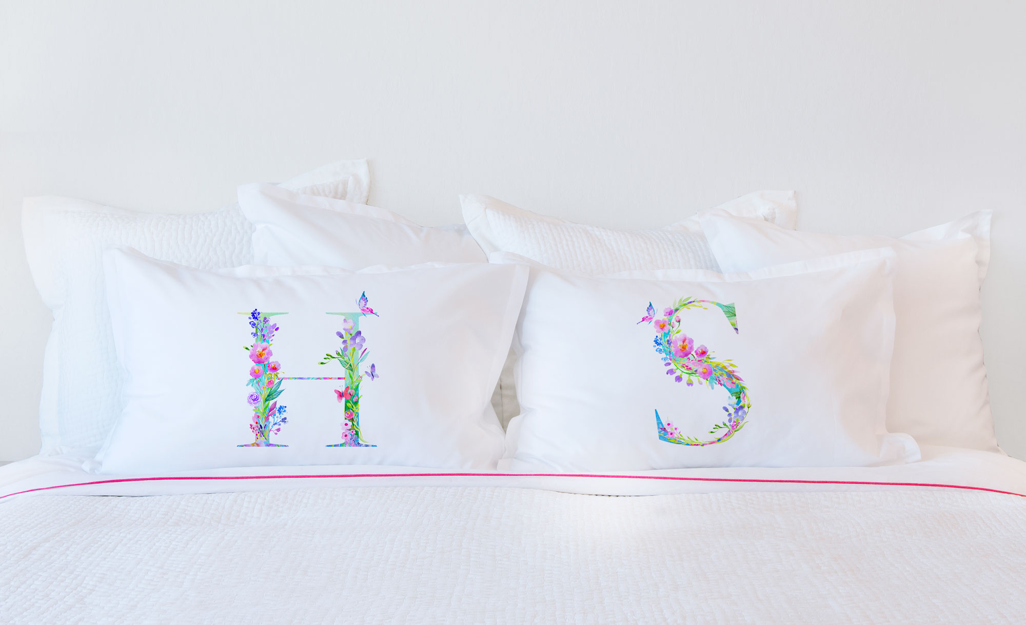 Floral Watercolor Monogram Letter S Pillowcase