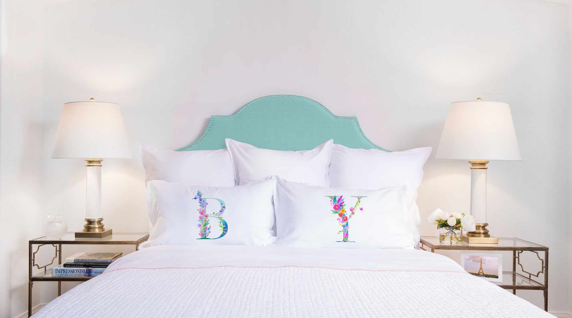 Floral Watercolor Monogram Letter B Pillowcase