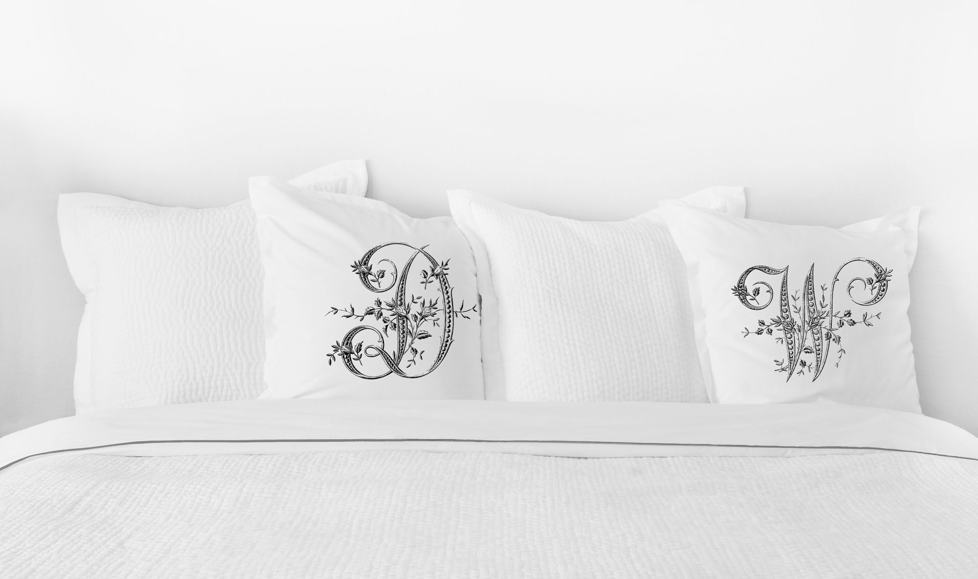 Vintage French Monogram Letter W Pillowcase