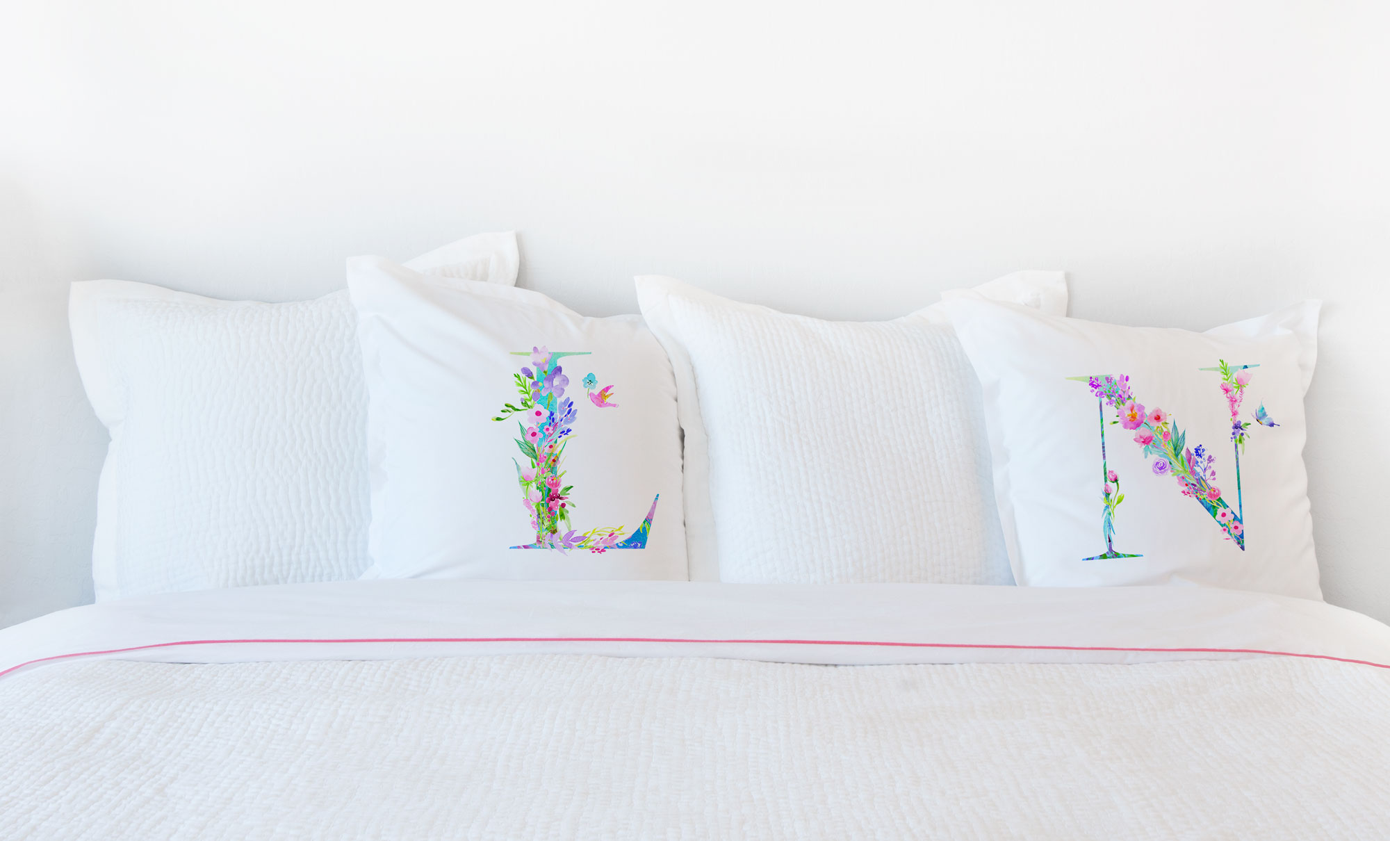 Floral Watercolor Monogram Letter N Pillowcase