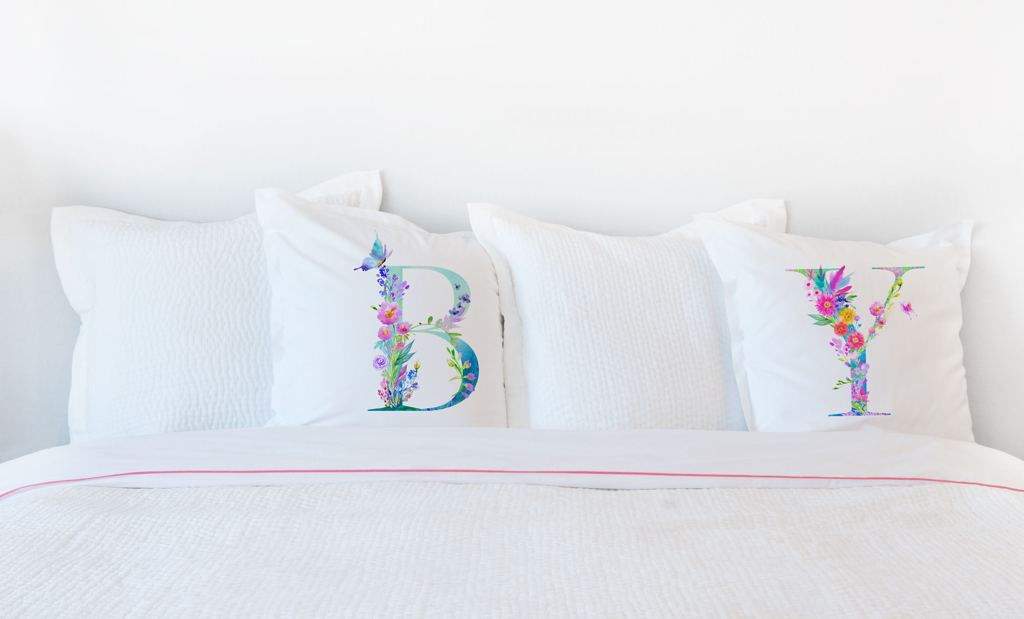 Floral Watercolor Monogram Letter B Pillowcase