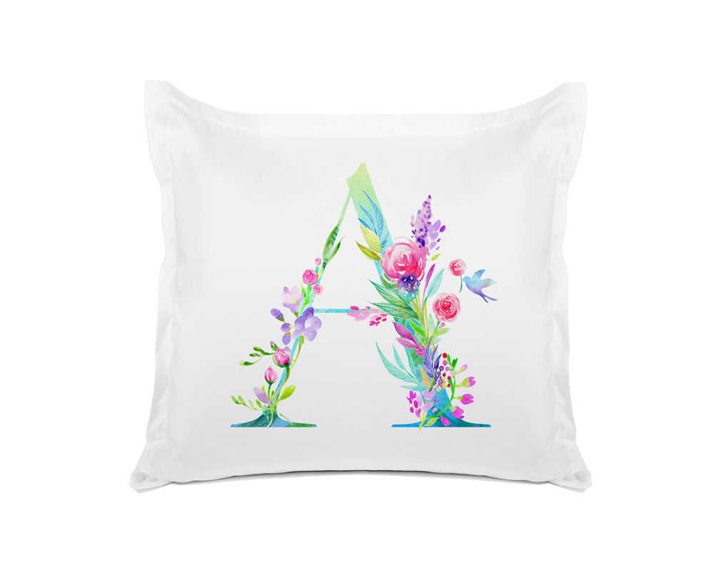 Floral Watercolor Monogram Letter A Pillowcase