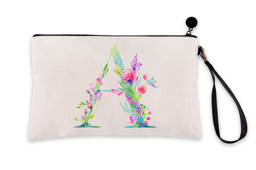 Floral Watercolor Monogram Letter A Makeup Bag Floral Watercolor Monogram Letter A Makeup Bag