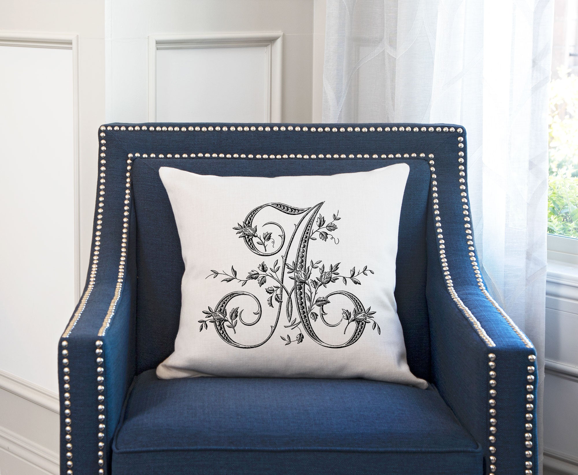 Vintage French Monogram Letter A Throw Pillow Cover