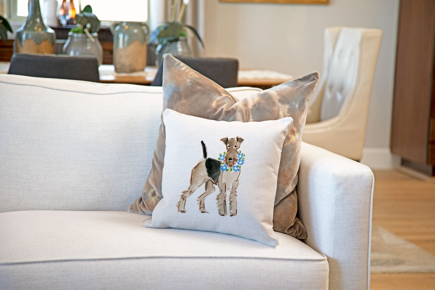 Atlas Airedale Throw Pillow Cover - Dog Illustration Throw Pillow Cover Collection-Di Lewis