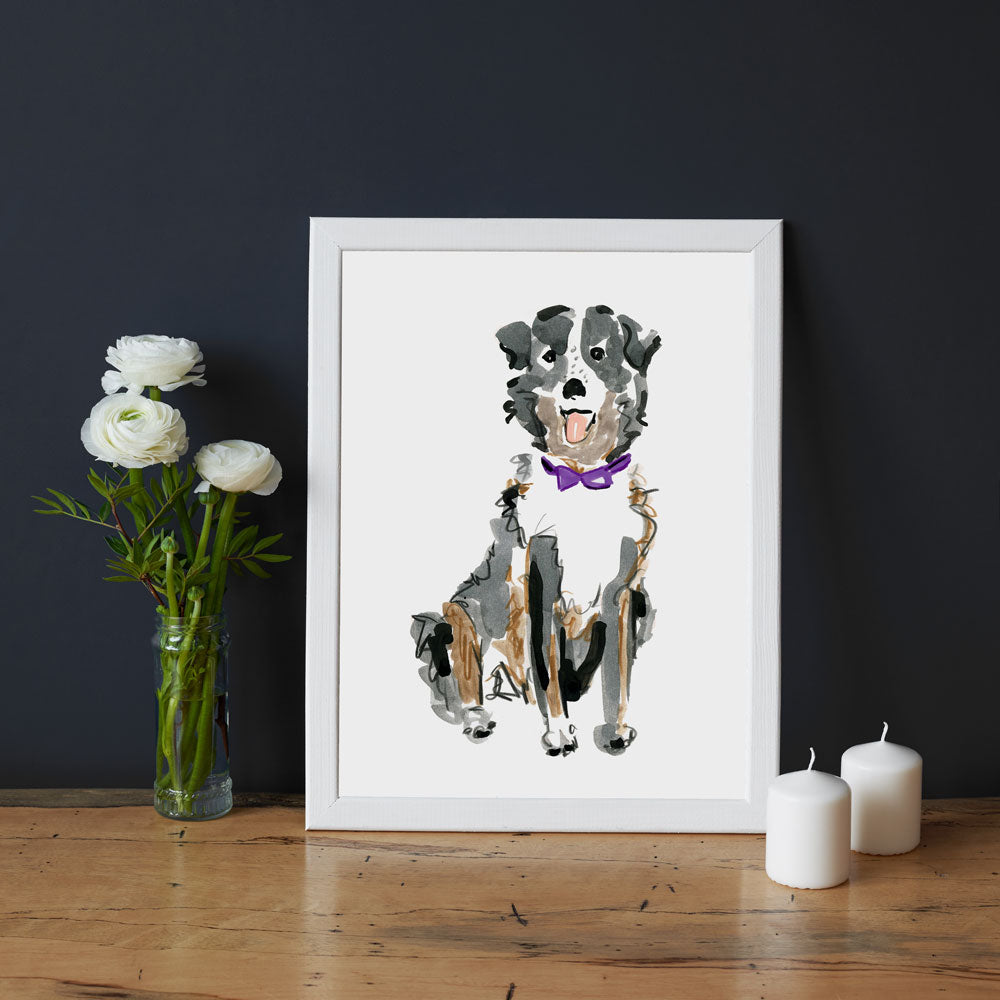 Sheldon Australian Shepard Art Print - Dog Illustrations Wall Art Collection-Di Lewis