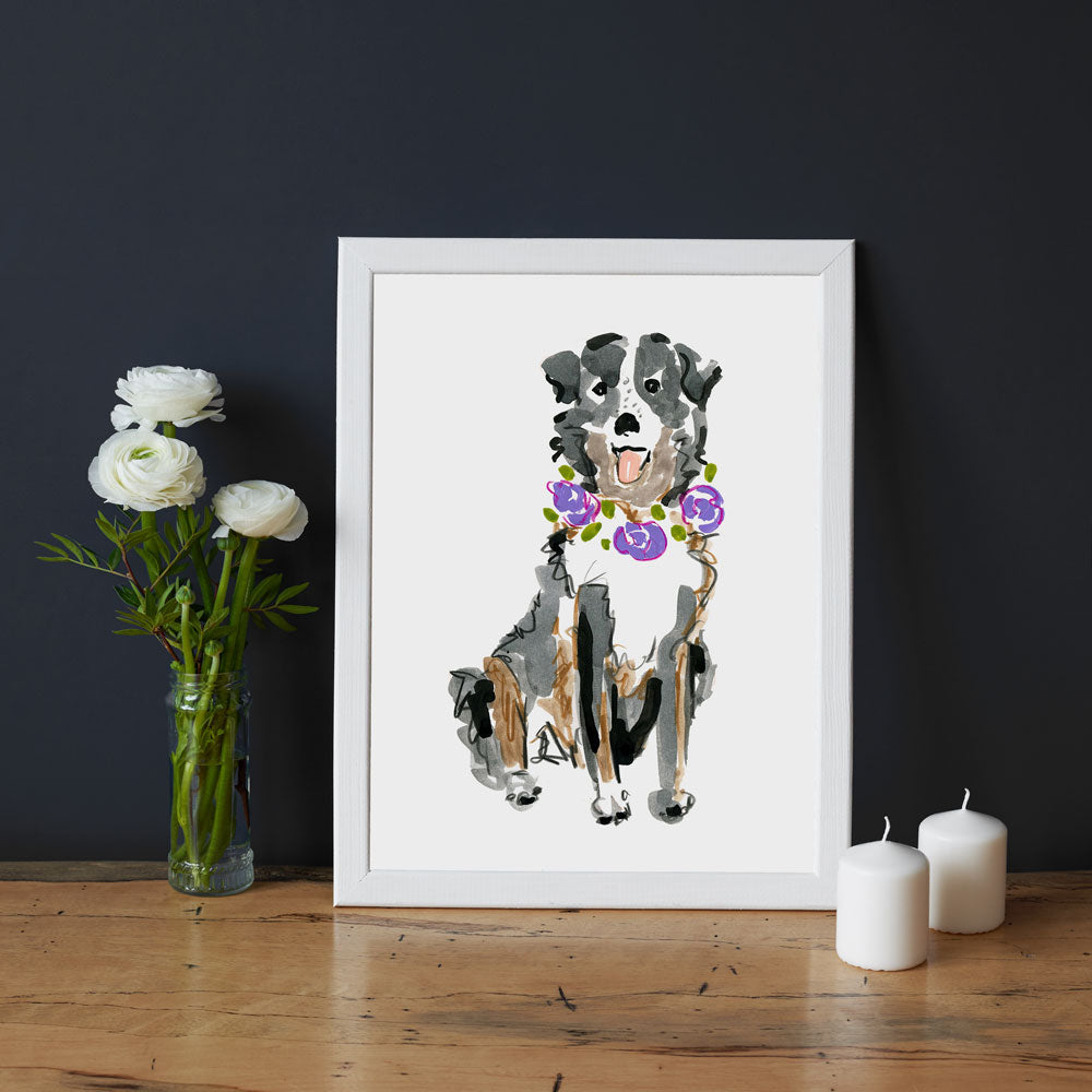 Suzie Australian Shepard Art Print - Dog Illustrations Wall Art Collection-Di Lewis