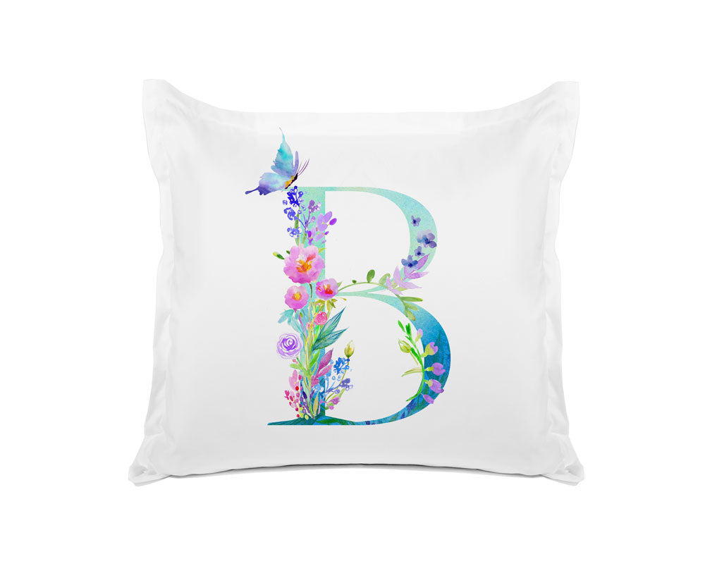 Floral Watercolor Monogram Letter B Pillowcase