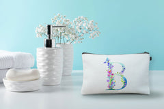 Floral Watercolor Monogram Letter B Makeup Bag