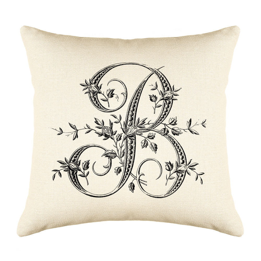 Vintage French Monogram Letter B Throw Pillow Cover