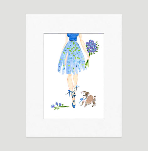 Ballerina In Blue Art Print - Fashion Illustration Wall Art Collection-Di Lewis