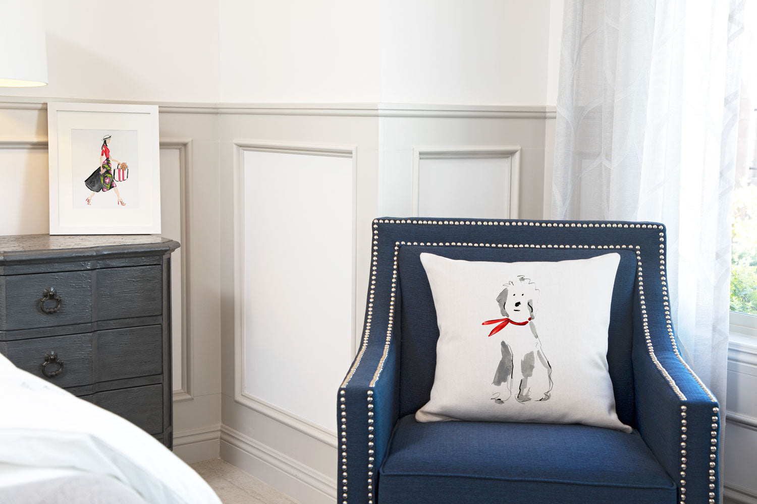 Barkley Sheepdog Throw Pillow Cover - Dog Illustration Throw Pillow Cover Collection-Di Lewis