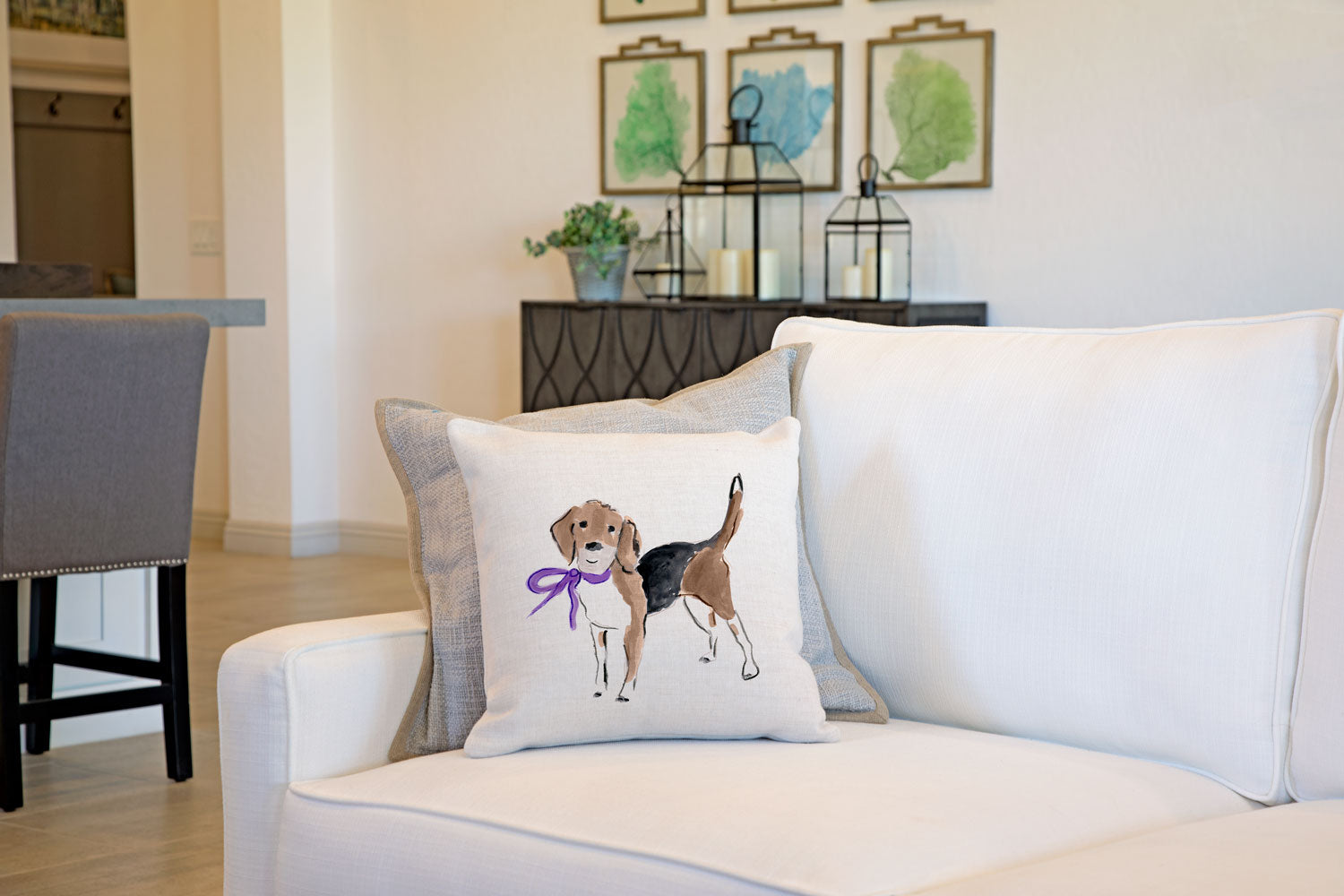 Barney Beagle Throw Pillow Cover - Dog Illustration Throw Pillow Cover Collection-Di Lewis