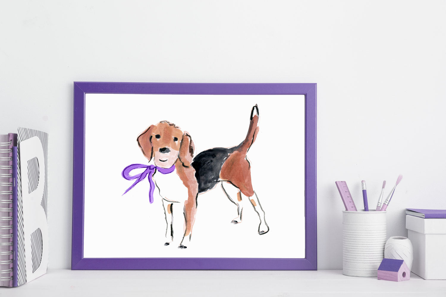 Barney Beagle Art Print - Dog Illustrations Wall Art Collection-Di Lewis