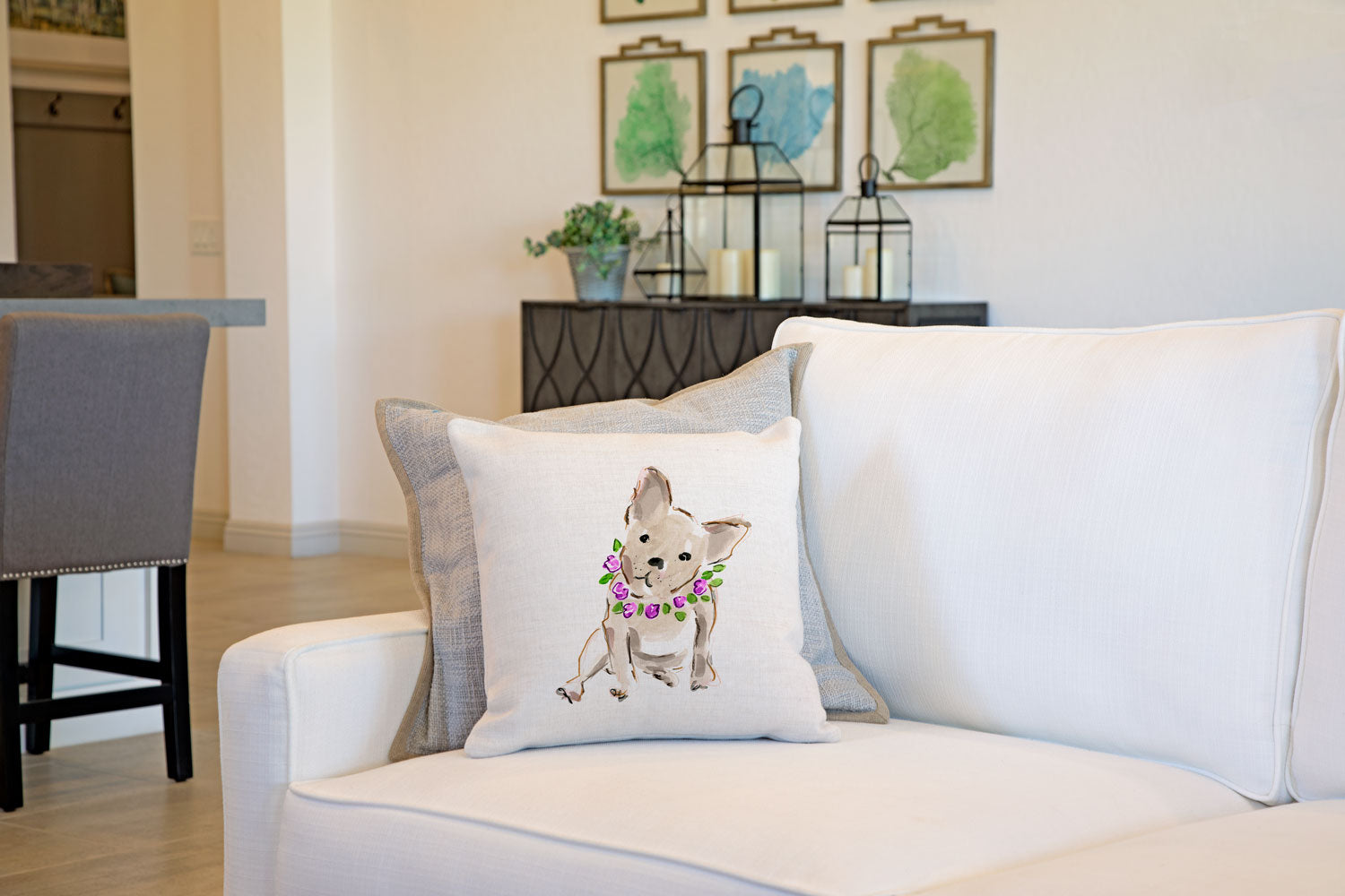 Bertie Bulldog Throw Pillow Cover - Dog Illustration Throw Pillow Cover Collection-Di Lewis