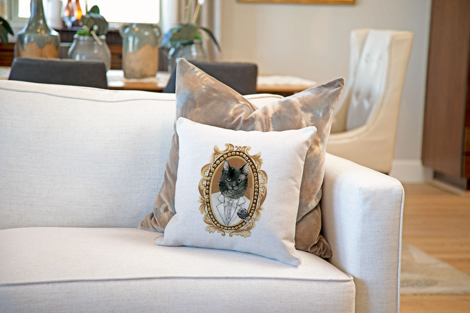 Black Cat Portrait Throw Pillow Cover - Cat Illustration Throw Pillow Cover Collection-Di Lewis