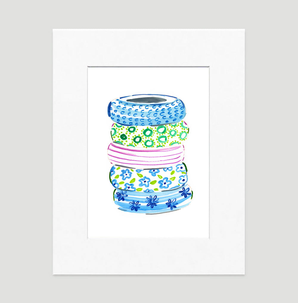 Blue Bangles Art Print - Fashion Illustration Wall Art Collection-Di Lewis