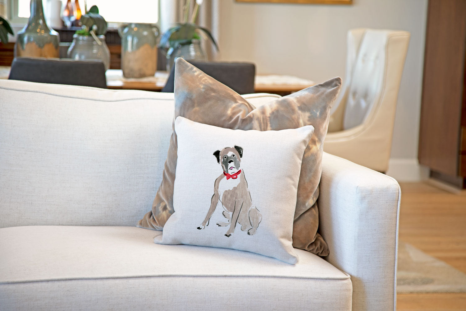 Bobby Boxer Throw Pillow Cover - Dog Illustration Throw Pillow Cover Collection-Di Lewis