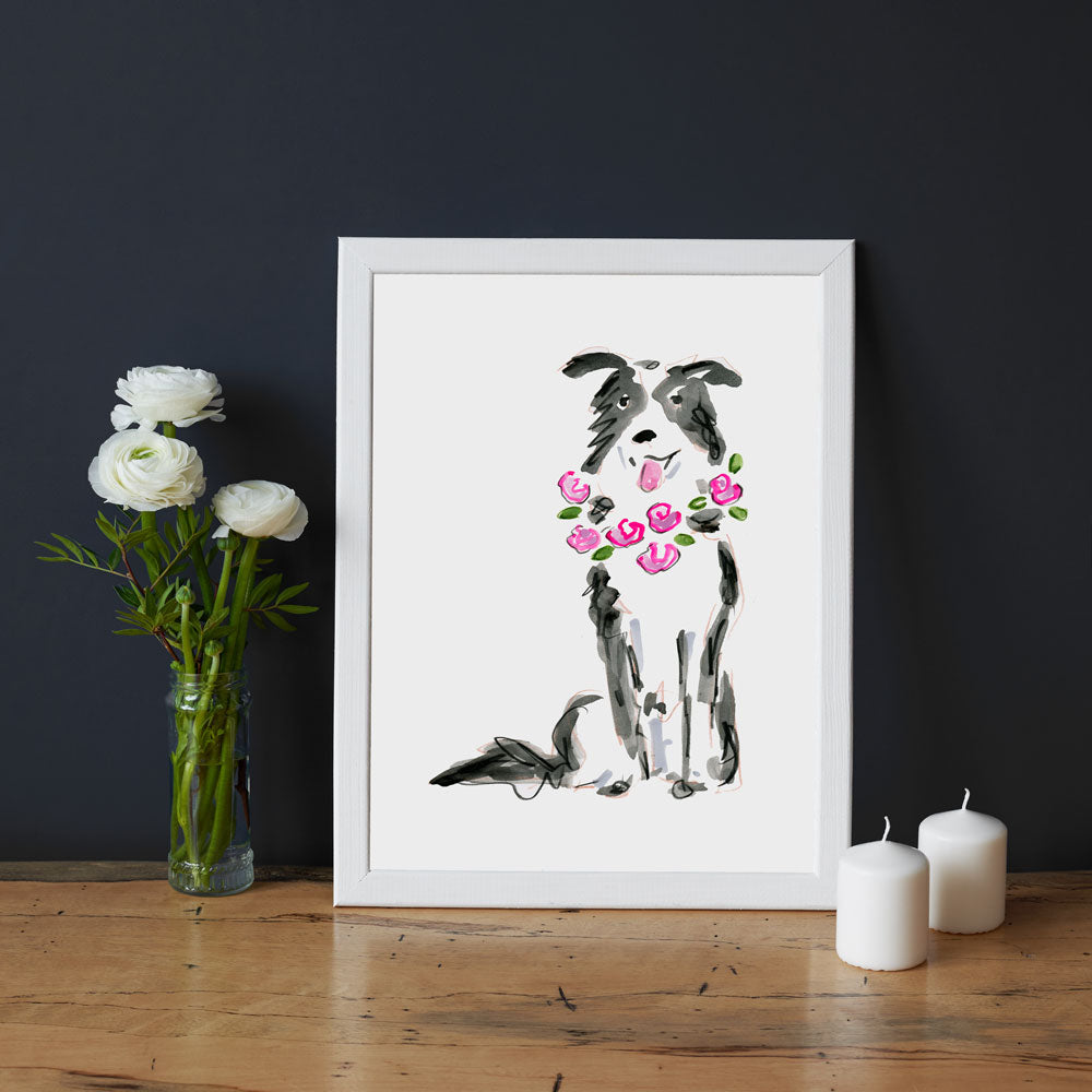 Buddy Border Collie Art Print - Dog Illustrations Wall Art Collection-Di Lewis