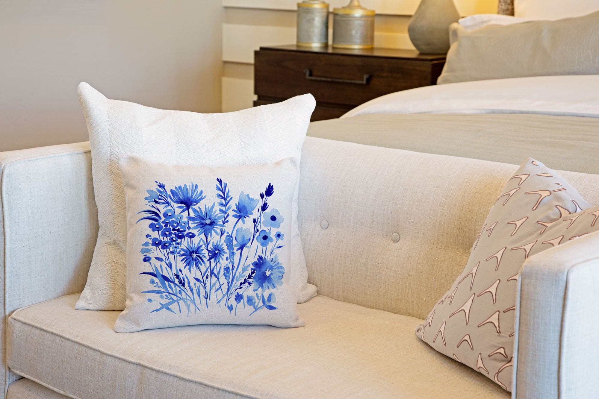 Blue Botanical Floral Throw Pillow Cover - Decorative Designs Throw Pillow Cover Collection