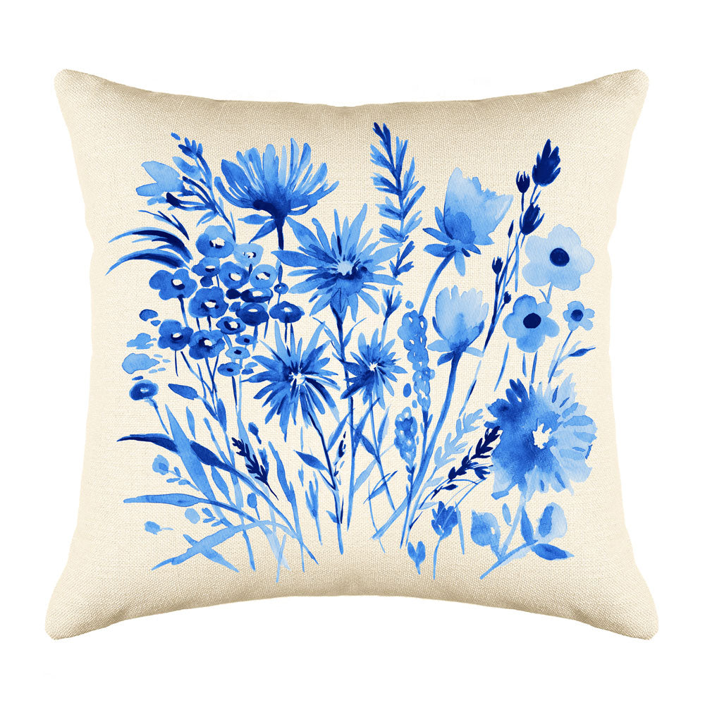 Blue Botanical Floral Throw Pillow Cover - Decorative Designs Throw Pillow Cover Collection