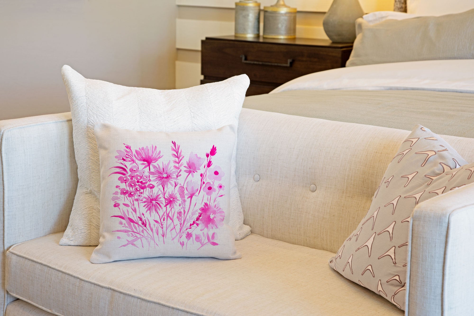 Pink Botanical Floral Throw Pillow Cover - Decorative Designs Throw Pillow Cover Collection