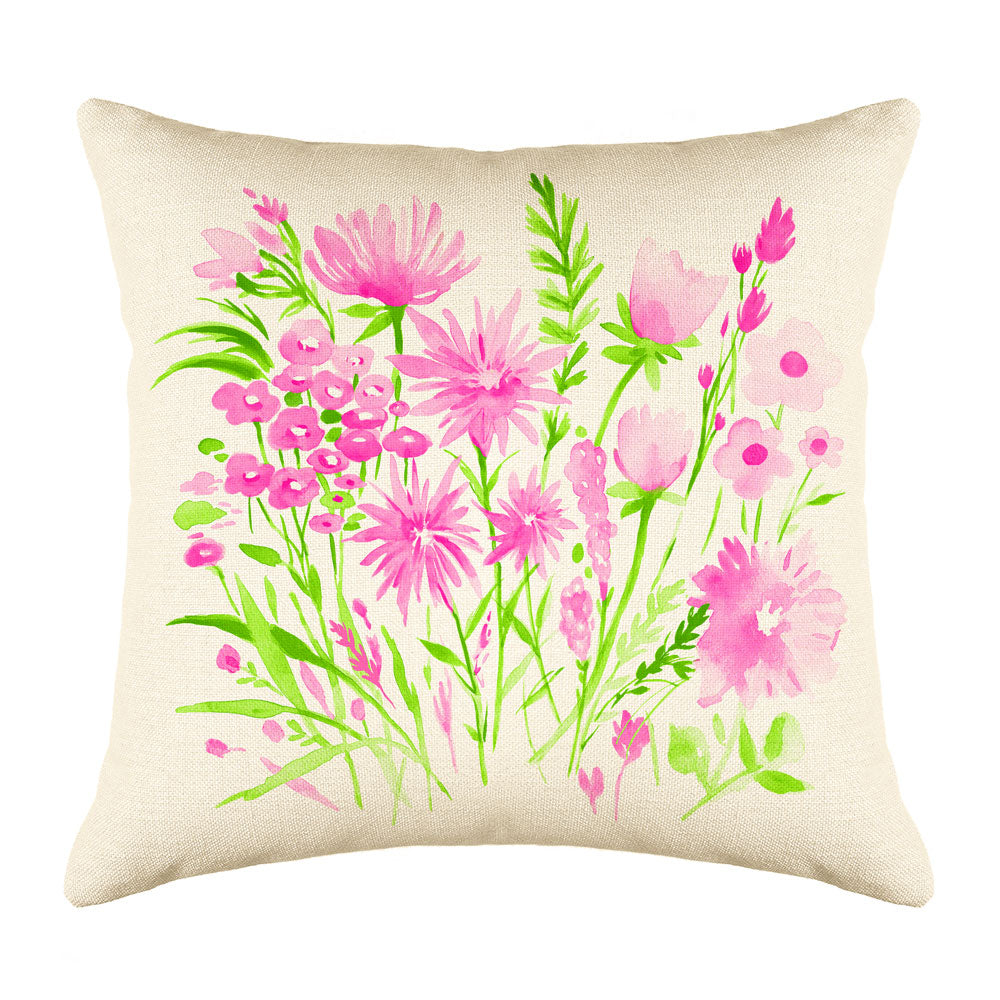 Pink and Green Botanical Floral Throw Pillow Cover - Decorative Designs Throw Pillow Cover Collection