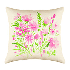 Pink and Green Botanical Floral Throw Pillow Cover - Decorative Designs Throw Pillow Cover Collection