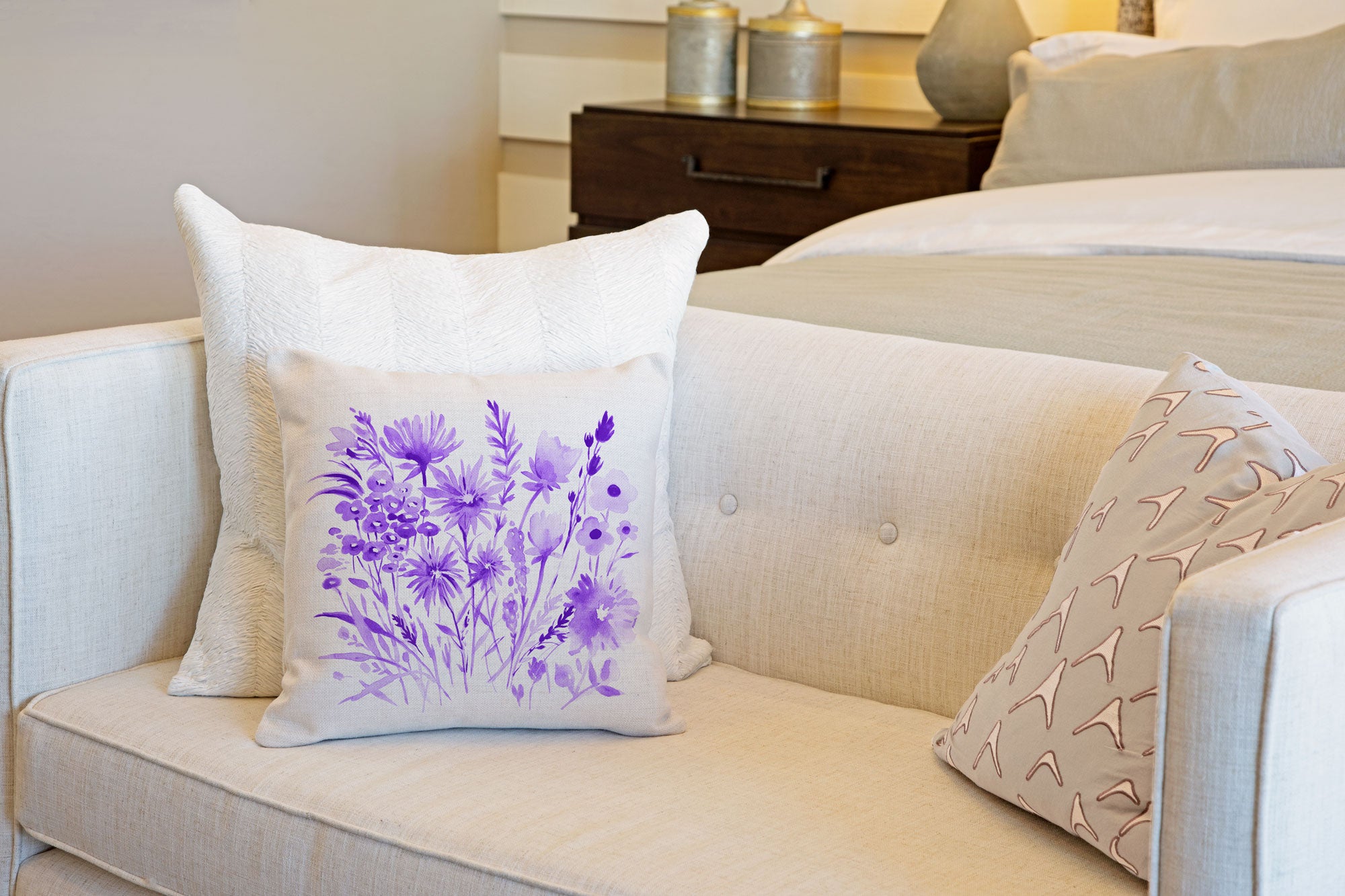 Purple Botanical Floral Throw Pillow Cover - Decorative Designs Throw Pillow Cover Collection