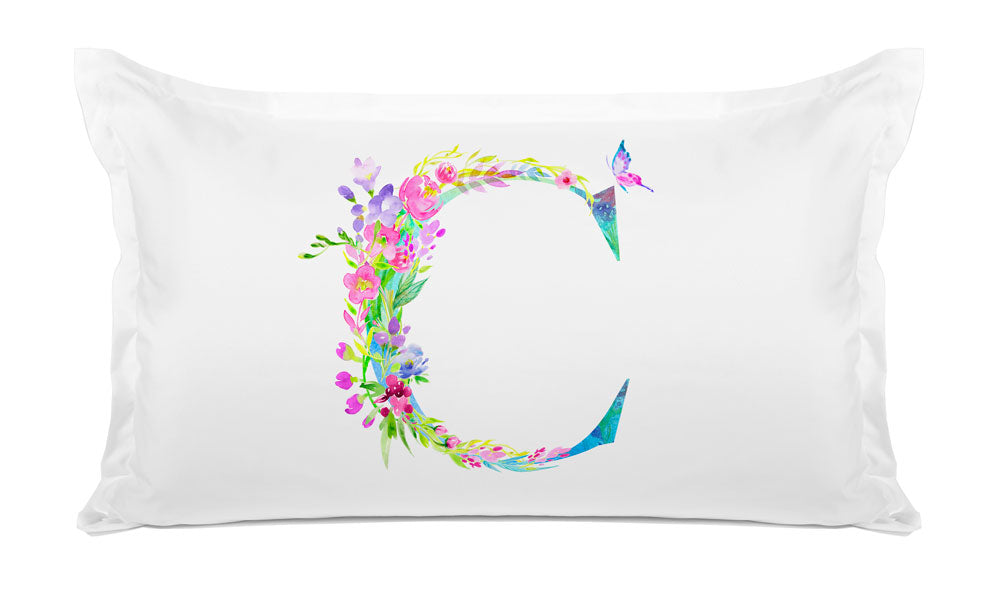 Floral Watercolor Monogram Letter C Pillowcase Floral Watercolor Monogram Letter C Pillowcase