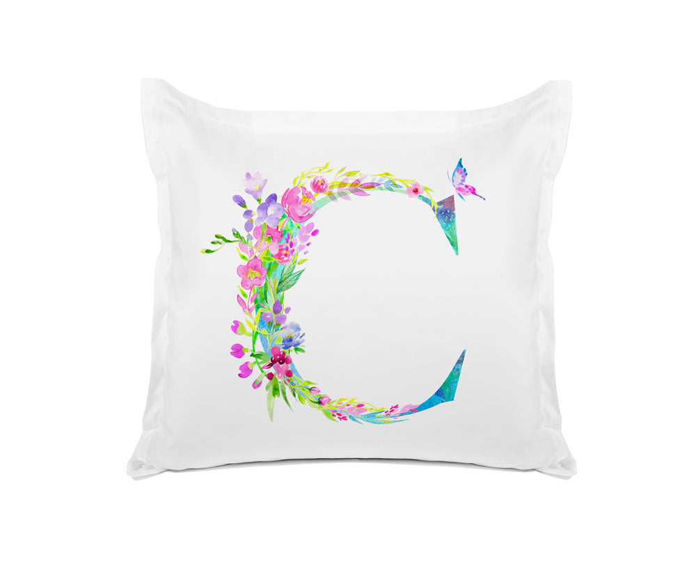 Floral Watercolor Monogram Letter C Pillowcase