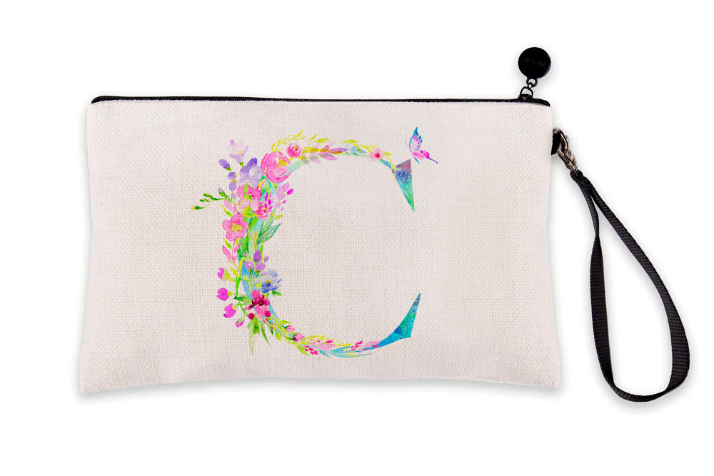 Floral Watercolor Monogram Letter C Makeup Bag Floral Watercolor Monogram Letter C Makeup Bag
