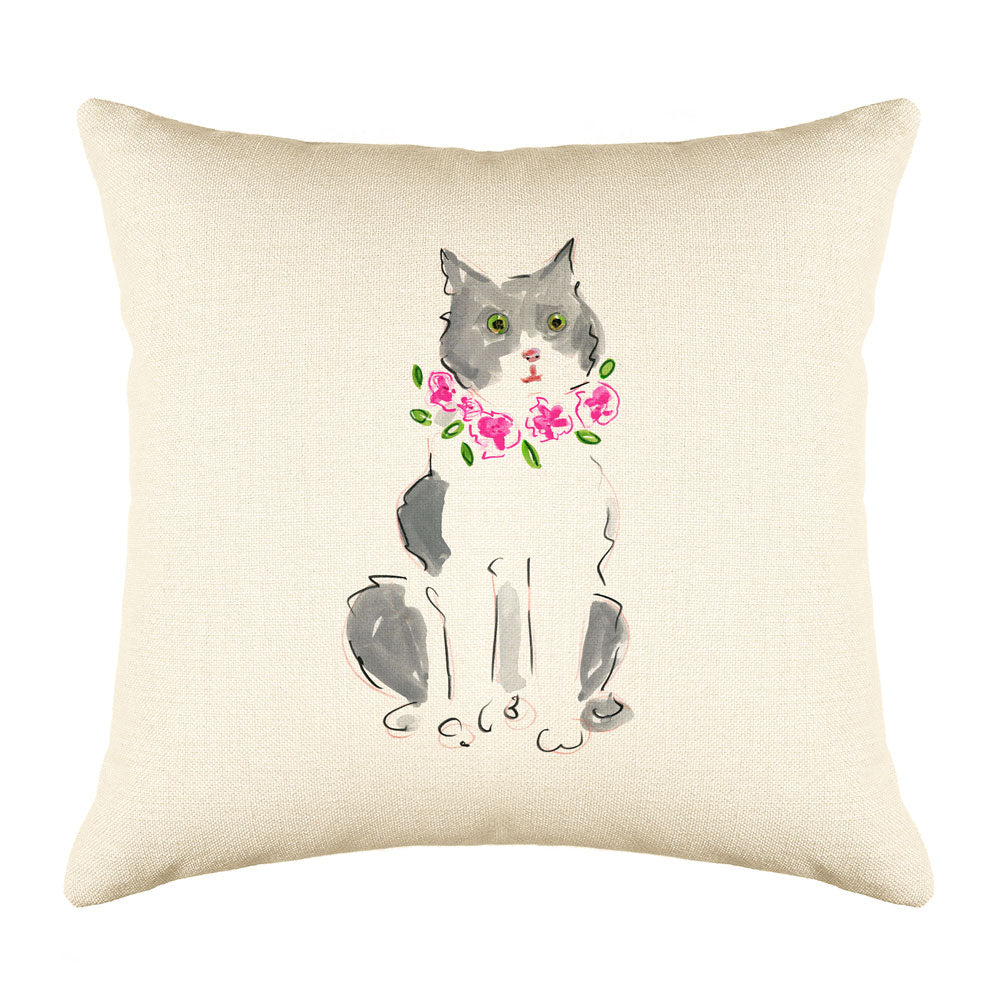Grey and White Cat Throw Pillow Cover - Cat Illustration Throw Pillow Cover Collection Grey and White Cat Throw Pillow Cover - Cat Illustration Throw Pillow Cover Collection-Di Lewis