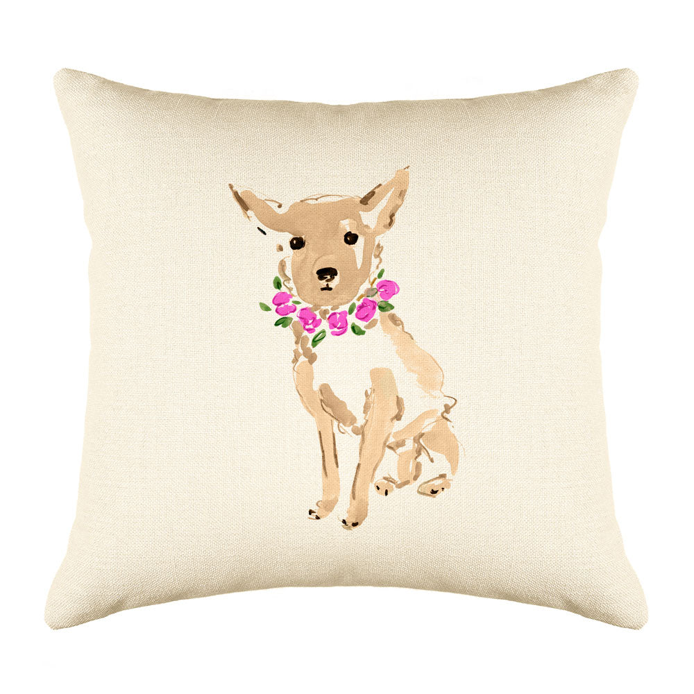 Flower Chihuahua Throw Pillow Cover - Dog Illustration Throw Pillow Cover Collection Coco Chihuahua Throw Pillow Cover - Dog Illustration Throw Pillow Cover Collection-Di Lewis