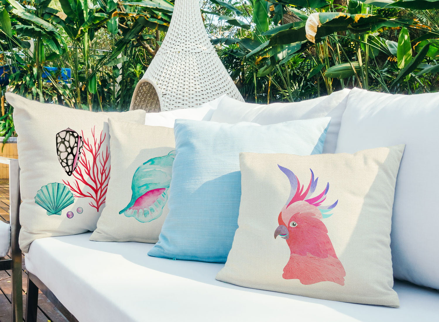 Cockatoo Throw Pillow Cover - Coastal Designs Throw Pillow Cover Collection-Di Lewis