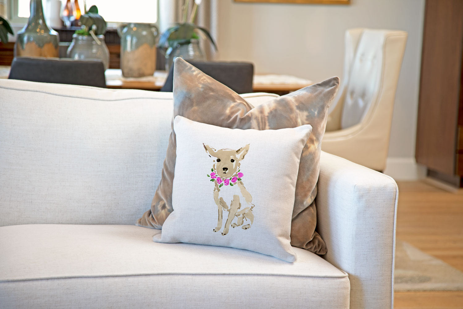 Coco Chihuahua Throw Pillow Cover - Dog Illustration Throw Pillow Cover Collection-Di Lewis