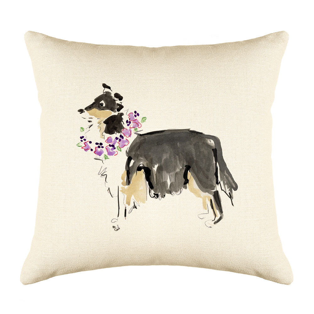 Black Collie Throw Pillow Cover - Dog Illustration Throw Pillow Cover Collection Cleo Collie Throw Pillow Cover - Dog Illustration Throw Pillow Cover Collection-Di Lewis